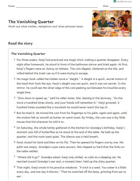 The Vanishing Quarter worksheet preview