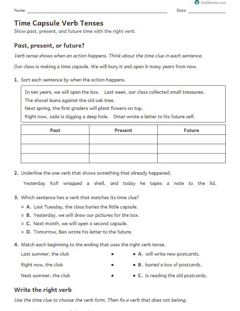 Time Capsule Verb Tenses worksheet preview