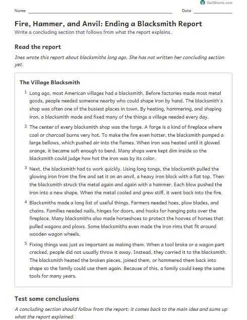 Fire, Hammer, and Anvil: Ending a Blacksmith Report worksheet preview