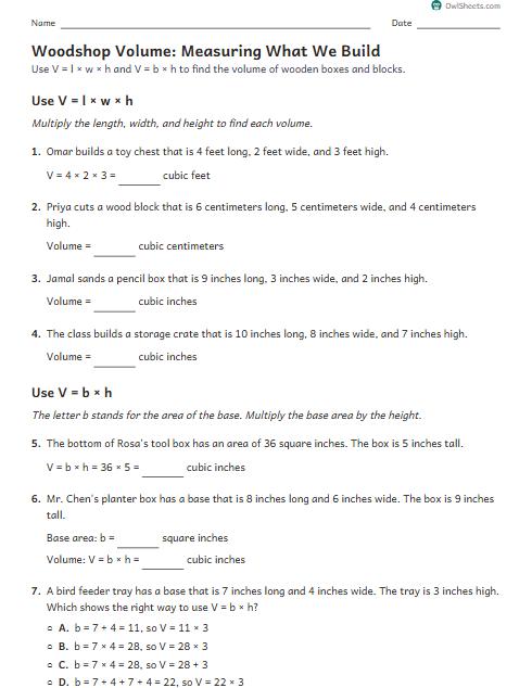 Woodshop Volume: Measuring What We Build worksheet preview