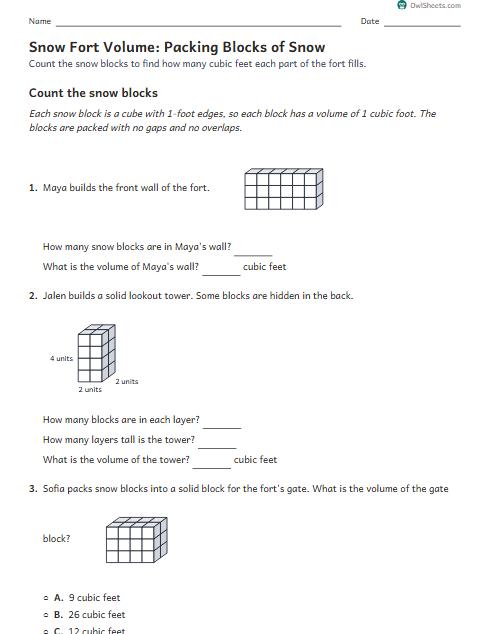 Snow Fort Volume: Packing Blocks of Snow worksheet preview