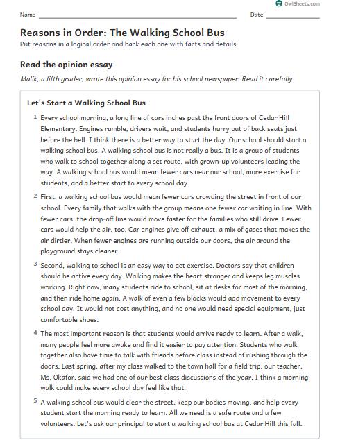 Reasons in Order: The Walking School Bus worksheet preview