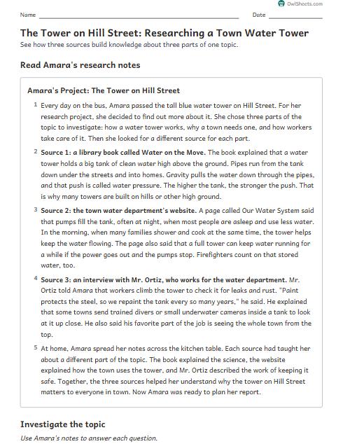 The Tower on Hill Street: Researching a Town Water Tower worksheet preview