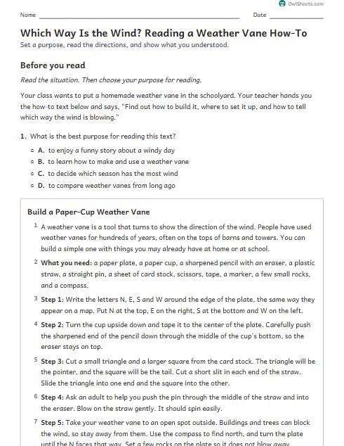 Which Way Is the Wind? Reading a Weather Vane How-To worksheet preview