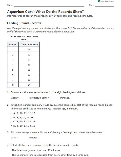 Aquarium Care: What Do the Records Show? worksheet preview