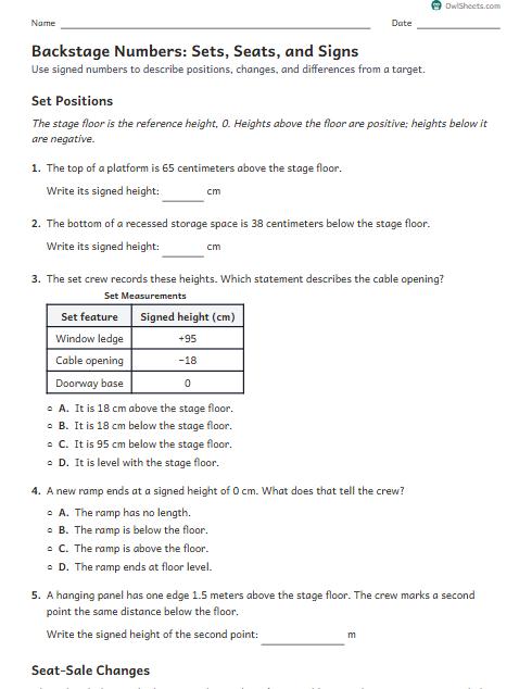 Backstage Numbers: Sets, Seats, and Signs worksheet preview