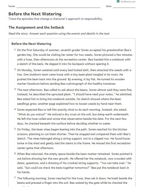 Before the Next Watering worksheet preview