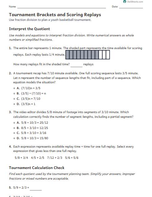 Tournament Brackets and Scoring Replays worksheet preview