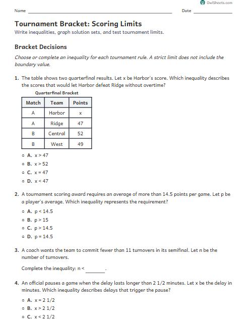 Tournament Bracket: Scoring Limits worksheet preview