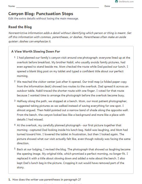 Canyon Blog: Punctuation Stops worksheet preview