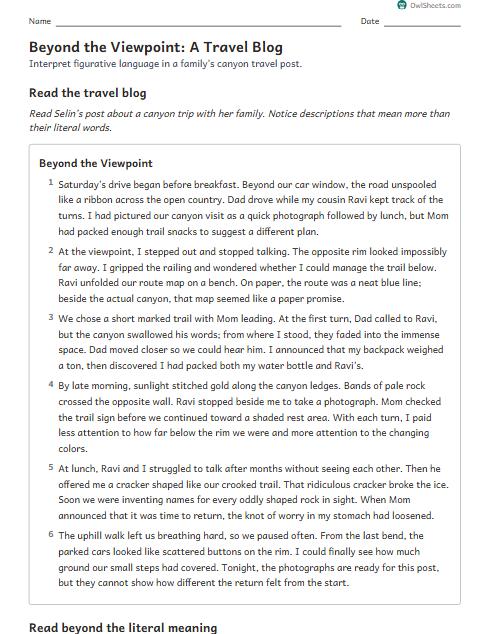Beyond the Viewpoint: A Travel Blog worksheet preview