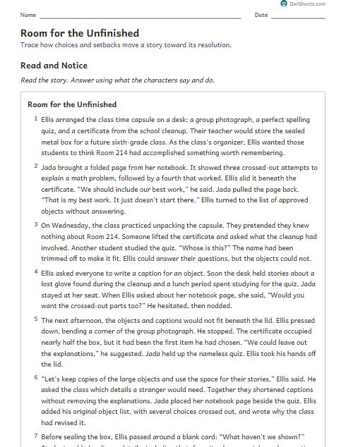 Room for the Unfinished worksheet preview