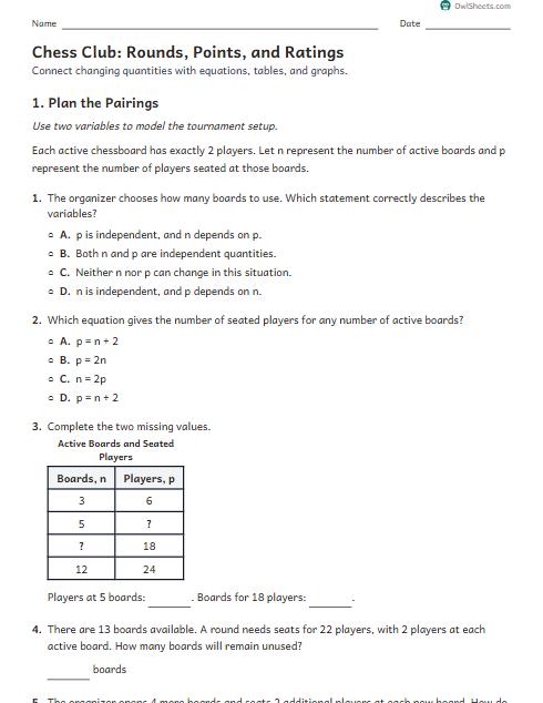 Chess Club: Rounds, Points, and Ratings worksheet preview