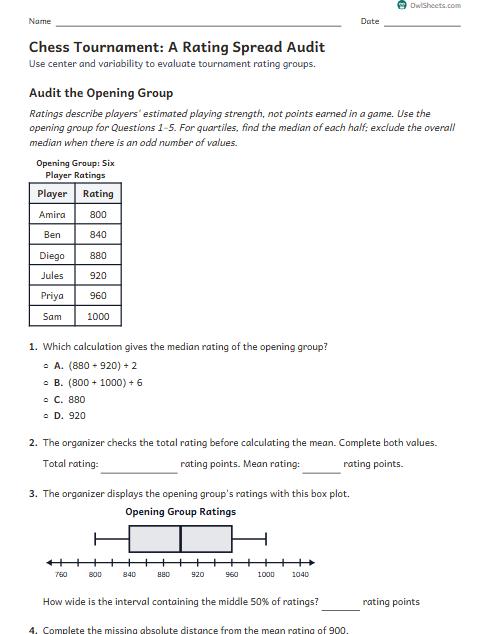 Chess Tournament: A Rating Spread Audit worksheet preview