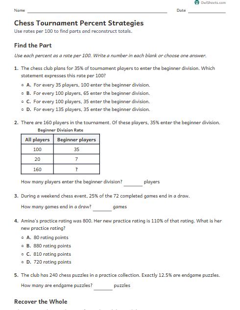 Chess Tournament Percent Strategies worksheet preview