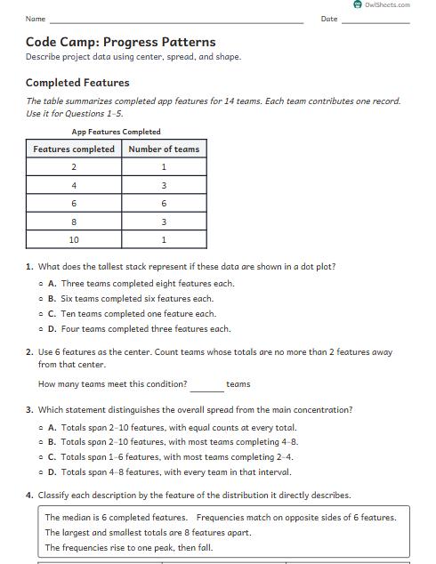 Code Camp: Progress Patterns worksheet preview