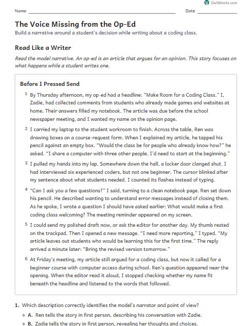 The Voice Missing from the Op-Ed worksheet preview