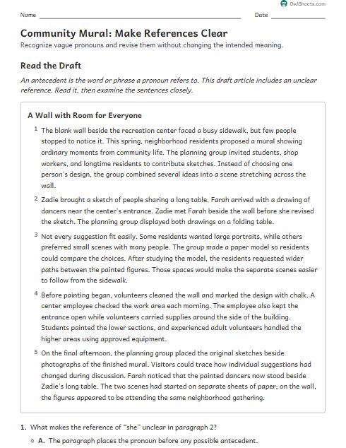 Community Mural: Make References Clear worksheet preview
