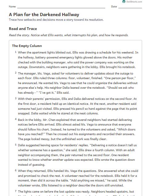 A Plan for the Darkened Hallway worksheet preview