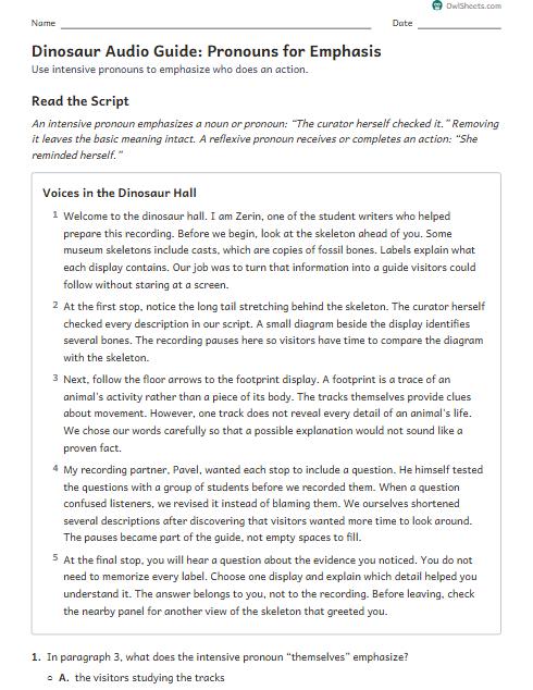 Dinosaur Audio Guide: Pronouns for Emphasis worksheet preview