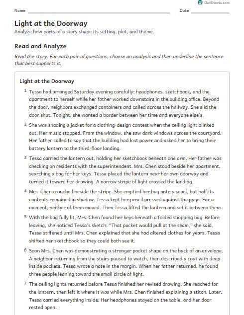 Light at the Doorway worksheet preview