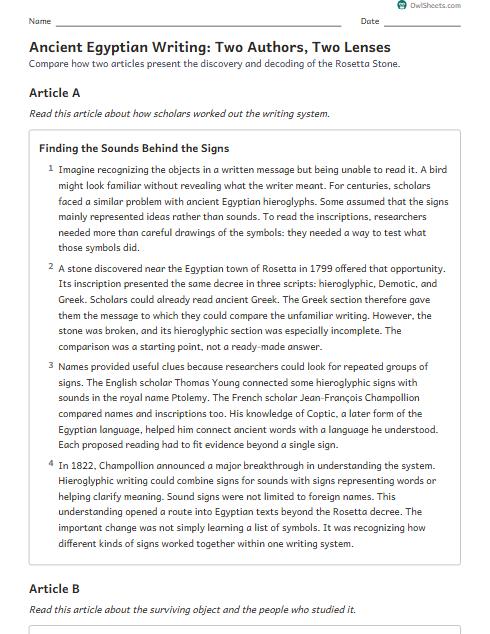 Ancient Egyptian Writing: Two Authors, Two Lenses worksheet preview