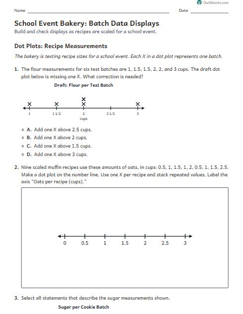 School Event Bakery: Batch Data Displays worksheet preview