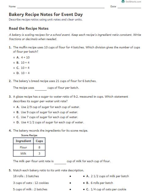 Bakery Recipe Notes for Event Day worksheet preview