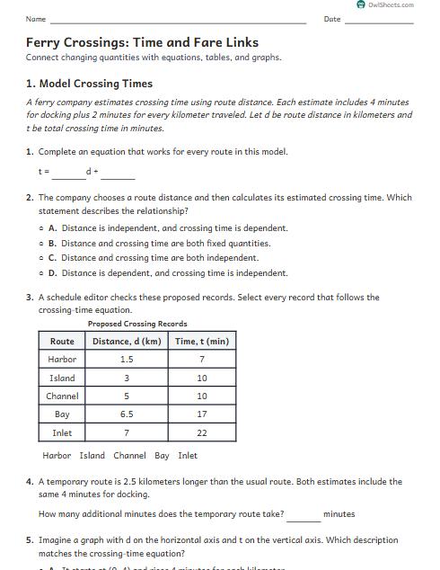 Ferry Crossings: Time and Fare Links worksheet preview