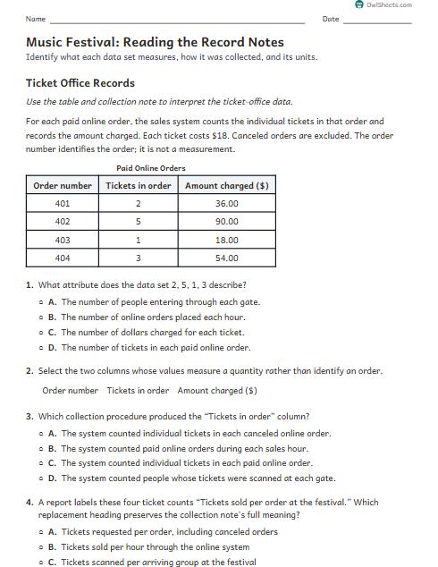 Music Festival: Reading the Record Notes worksheet preview