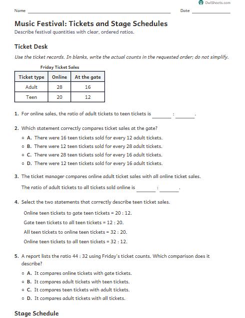 Music Festival: Tickets and Stage Schedules worksheet preview