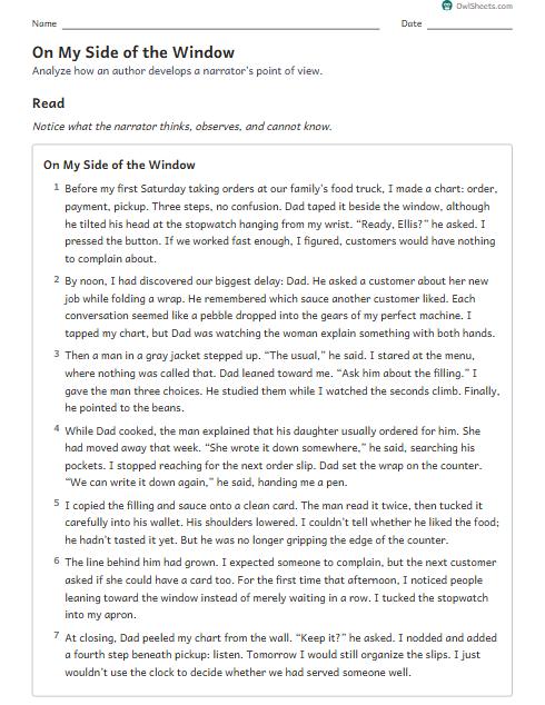On My Side of the Window worksheet preview