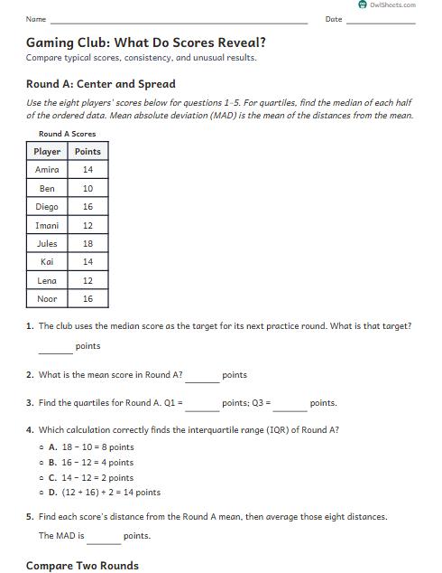 Gaming Club: What Do Scores Reveal? worksheet preview