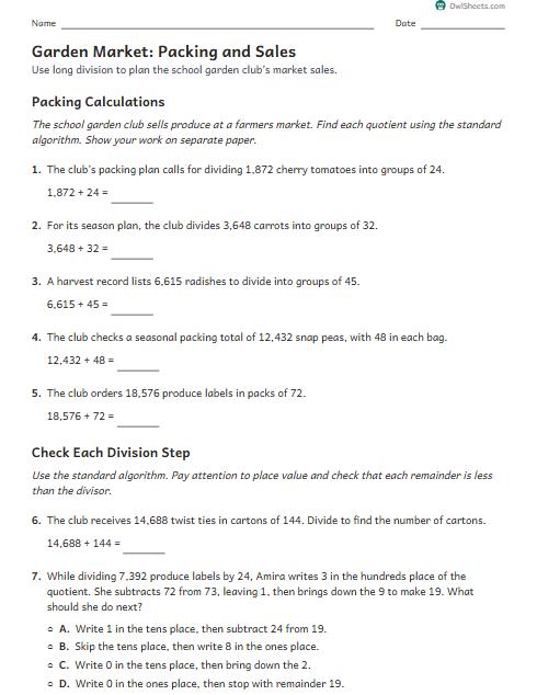 Garden Market: Packing and Sales worksheet preview