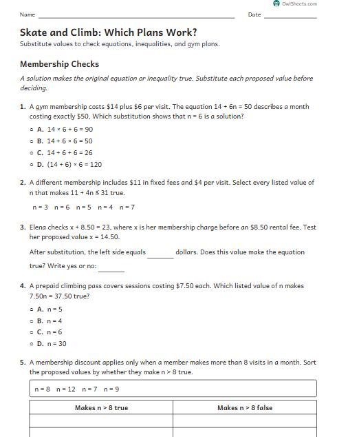 Skate and Climb: Which Plans Work? worksheet preview