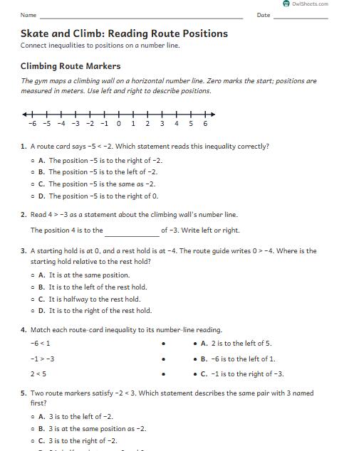 Skate and Climb: Reading Route Positions worksheet preview