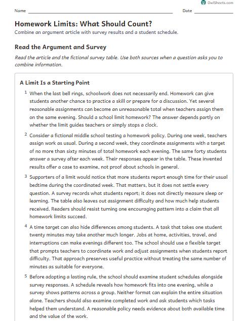 Homework Limits: What Should Count? worksheet preview