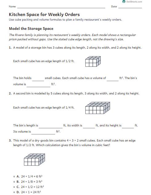 Kitchen Space for Weekly Orders worksheet preview