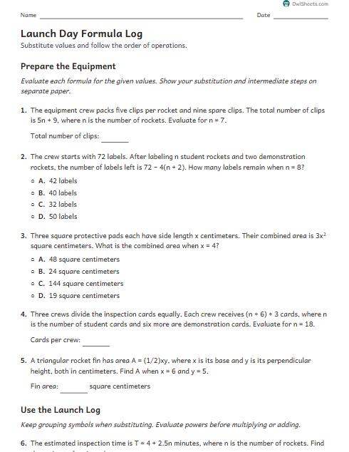 Launch Day Formula Log worksheet preview