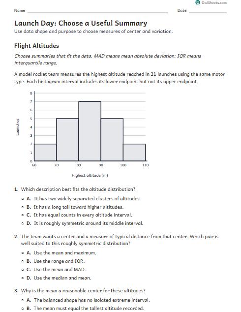 Launch Day: Choose a Useful Summary worksheet preview