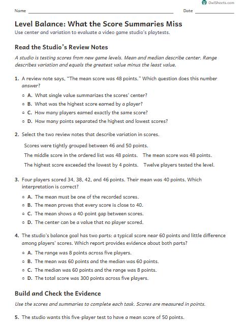 Level Balance: What the Score Summaries Miss worksheet preview