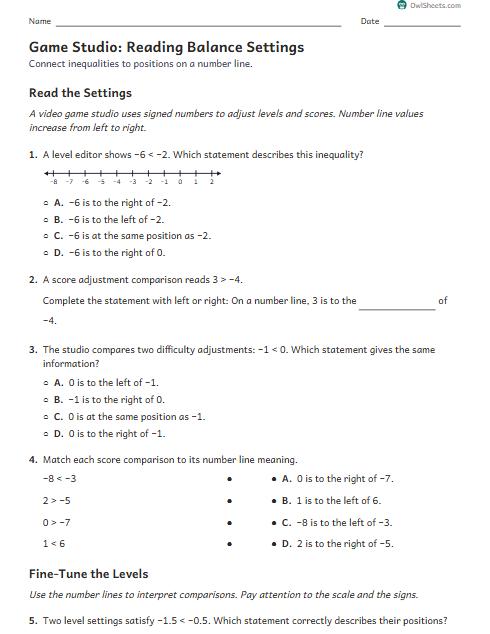 Game Studio: Reading Balance Settings worksheet preview