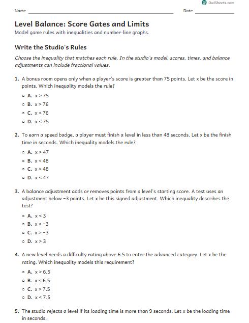 Level Balance: Score Gates and Limits worksheet preview