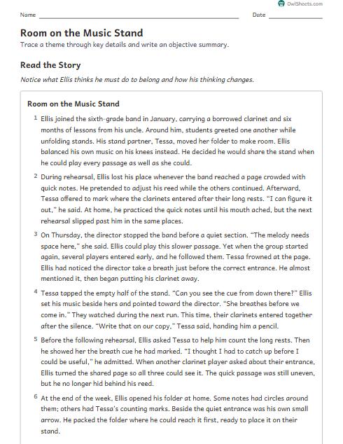 Room on the Music Stand worksheet preview