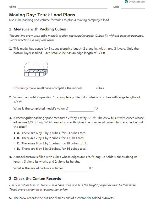 Moving Day: Truck Load Plans worksheet preview