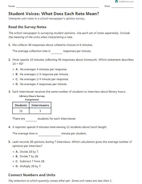 Student Voices: What Does Each Rate Mean? worksheet preview