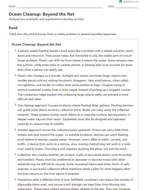 Ocean Cleanup: Beyond the Net worksheet preview