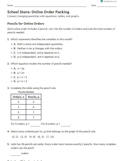 School Store: Online Order Packing worksheet preview