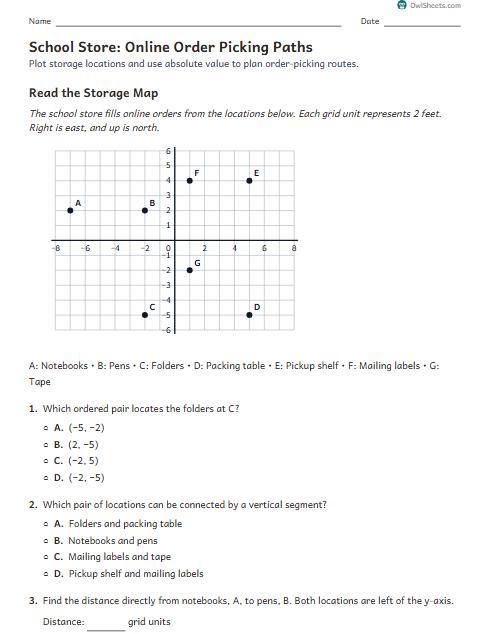 School Store: Online Order Picking Paths worksheet preview