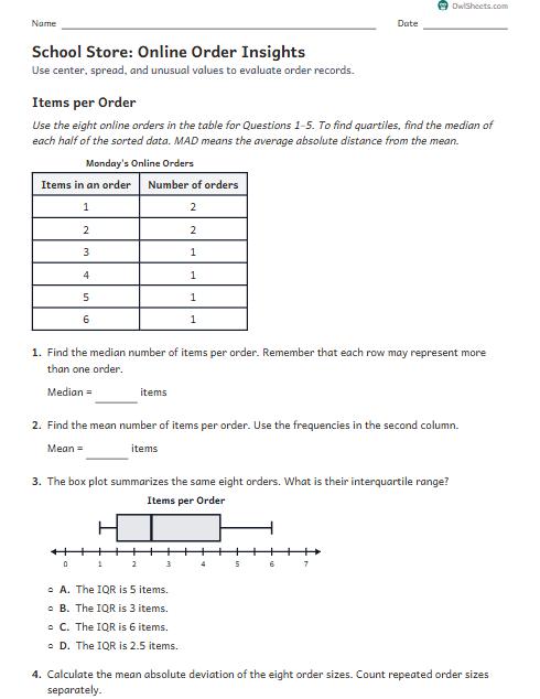School Store: Online Order Insights worksheet preview